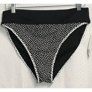 Freshwater Swimsuit Bottom Women Size L Black White Wide Waist Band High Leg New
